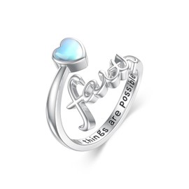 Mondstein Glaubensring für Frauen 925er Sterlingsilber religiöser Glaube offener Ring verstellbarer Mondstein Schmuck Geschenke für Mutter und Frau (8)