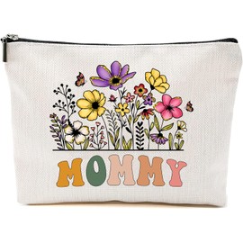 Mommy Wildflowers Gifts For Mother's Day Makeup Bags - Mommy Flower Gift Bags - Mom Birthday Gifts - Travel Cosmetic Bag For Birthday
