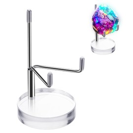 Heclia Crystal Stands for Display Adjustable Metal Arms Display Stand Easel Small Plate Stand with Acrylic Clear Round Base Silver Decorative Displays Holder for Coral Geodes Rock Crystals Seashell