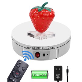JAYEGT Motorized Rotating Display Stand, 360 Degree Electric Rotating Turntable for Photography Products Display，Live Video Show,Remote Control Angle, Speed (White, 8.66Inch /110 Lbs Load,Wireless)