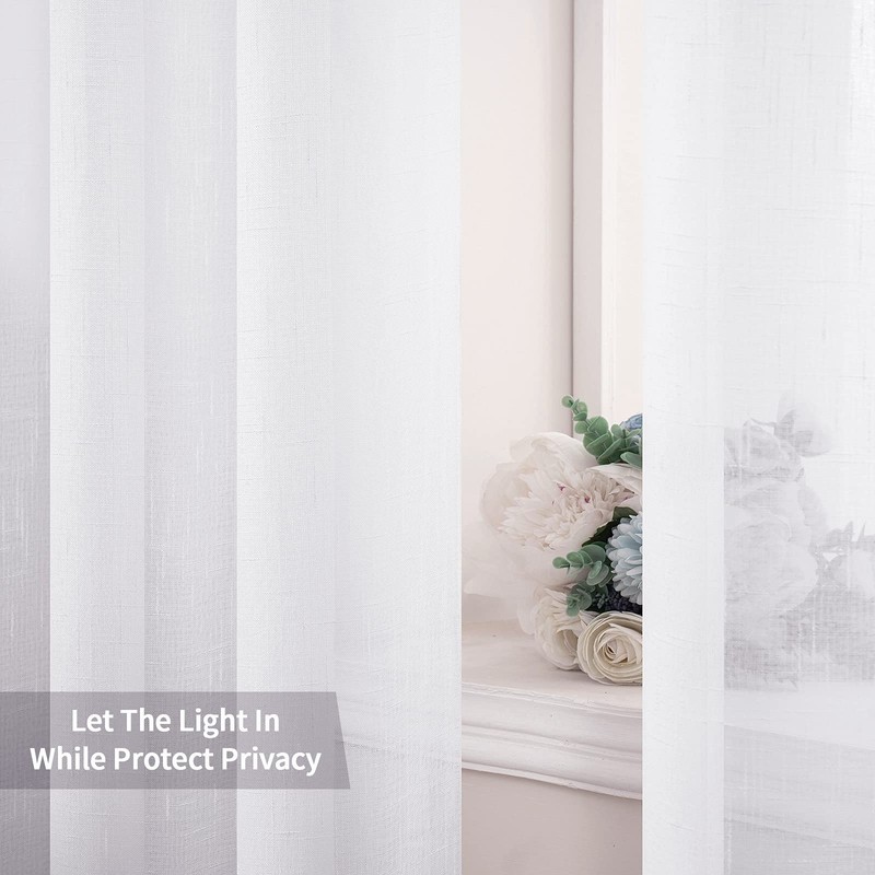 MIULEE 2 Panels Natural Linen Sheer Window Curtains Elegant Solid