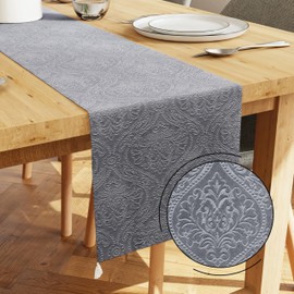 Encasa Table Runner Embossed Velvet Size 32 x 150 cm Grey with Premium Polyester Machine Washable