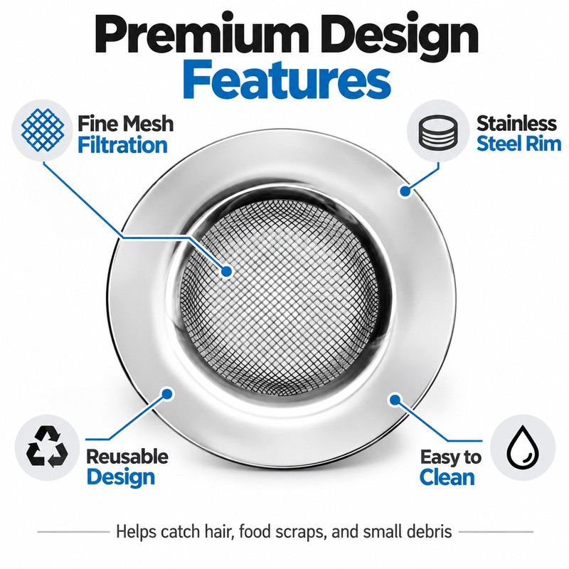 Stainless Steel Sink Strainer for Kitchen & Bathroom – Mesh