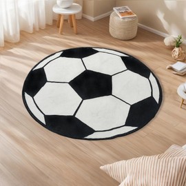 Vesocro Round Soccer Rug–2.6ft Soft Washable Sport Area Rugs with Non Slip Backing,Carpet for Bedroom,Living Room and Soccer Room Decor