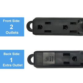 Ultra Explorer 2 Pack 15 FT Extension Cord, 16 AWG 3 Outlet Power Strip, 3 Wire Grounded Flat Plug Power Extension Cord, 13A 125V 1625W, Black