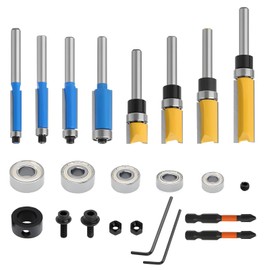 16Pcs 1/4 Inch Shank Flush Trim Router Bit Set Top Bearing Router Bit Straight Flush Trim Tools for Trim Shelf Edging Drawer, Professional Woodworking Milling Tools