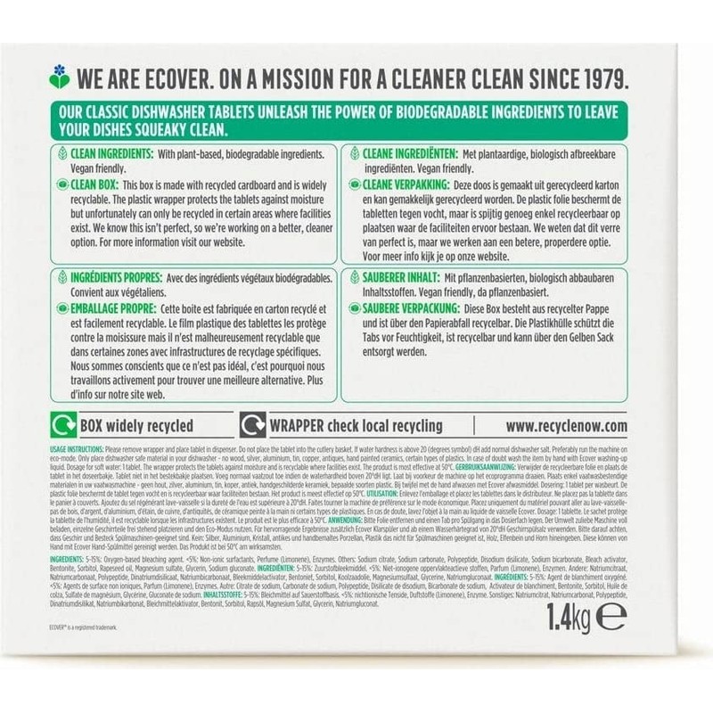 Ecover Classic Dishwasher Tablets, Pack of 25
