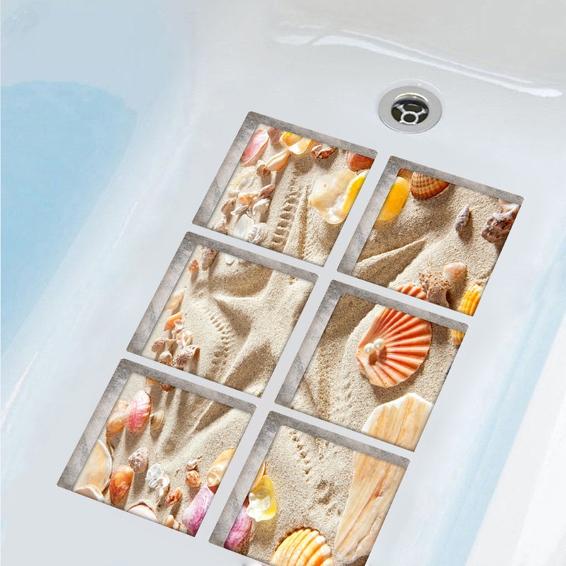 Yardwe Pack of 6 Non-Slip Stickers Beach Pattern Bathroom Pedal