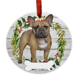 E&S Imports French Bulldog Ornament - Pets DIY Personalizable Dog Gifts Ceramic Round with Glazed Finish X-mas Decoration Christmas Ornaments Craft for Pet Lovers