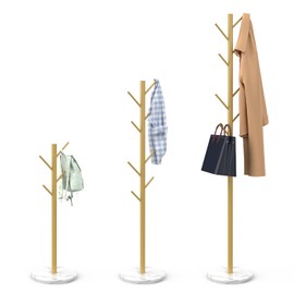 Durmmur Heavy Duty Coat Rack with Natural Marble Base, Freestanding Metal Coat Stand with 8 Hooks, Modern Stable Coat Hanger Tree for Bags, Jacket, Clothes, and Hats, Gold Metal