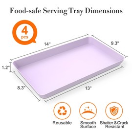 WOWBOX 4 pcs Serving Tray for Entertaining, Serving Platters for Snacks, Fruit, Cookies, Dessert, Reusable Plastic Trays for Serving Food and Pantry Organization in Kitchen & for Parties, (Purple)