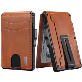 umoven Wallet for Men - with Money Clip Slim Leather Slots Credit Card Holder RFID Blocking Bifold Minimalist Wallet (Top Layer Leather-Sienna Brown)