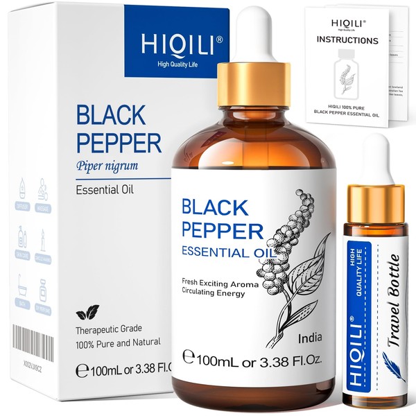 HIQILI Black Pepper Essential Oil,Pure Natural Black Pepper Oil for