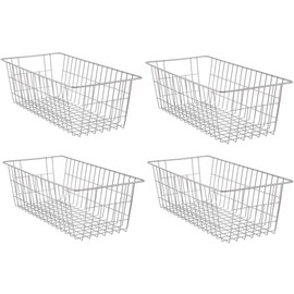 SANNO 15.7" Freezer Baskets Refrigerator Storage Baskets Bins Wire Storage Baskets Bin Organizer Food,Kitchen, Basket Organizers Bins for Home, Bathroom, Closet, Plating 4 pack silver