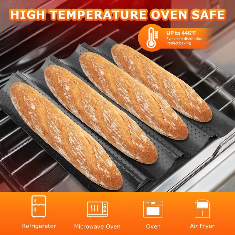 QWLWBU 5 Pcs Baguett-e Bread Pan Set,Nonstick 4-Slot Perforated French