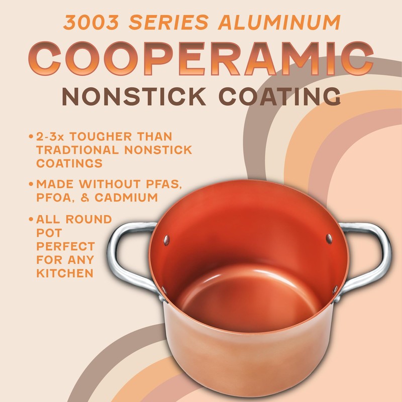 CONCORD 7 QT Copper Non Stick Stock Pot Casserole Coppe-Ramic