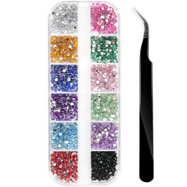 Nail Gems, Flat Back Crystal Rhinestones with Pick Up Tweezer for Nail and Face Art, Craft Decoration, 1500Pcs, 3 Sizes