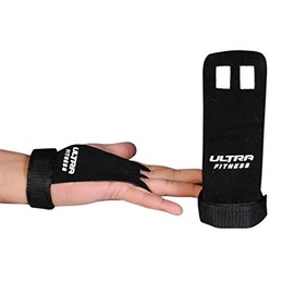ULTRA FITNESS Leather Grips Gymnastic Palm Protectors Hand Guards Gym Gloves Pull up (Black Leather, M)