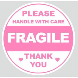 2 inch 300 PCS Pink Fragile Handle with Care Stickers for Shipping Mailing Cartons Envelops Adhesive Labels