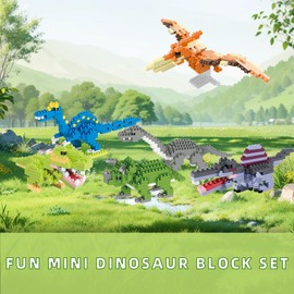 Animal Micro Building Blocks Sets - 6 Packs Cute Dinosaur Series Mini Building Bricks Kit Toys for Adult&Kid Birthday Party Favors with T. Rex, Pterodactyl, Spinosaurus, Microraptor, Qingdaosaurus..