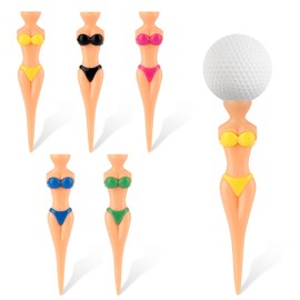 QACUU 5Pcs Bikini Style Golf Tees – Colourful Plastic Golf Tees in Yellow, Black, Pink, Blue, Green – Fun Golf Gifts, Ideal for Golf Practice, Golf Tee Holder & Rubber Golf Tees Collection