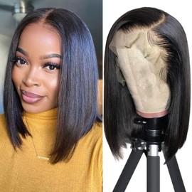 Youngirl Straight Bob Wig Human Hair 14 Inch 13x4 HD Lace Front Wigs for Black Women Glueless Short Bob Lace Frontal Wig Human Hair Pre Plucked 150% Density Natural Black
