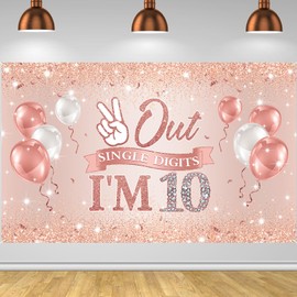 Holkcog Rose Gold Happy 10th Birthday Party Banner Backdrop for 10-Year-Old Girls Double Digits Birthday Girl "I'm 10" Bday Banner Rose Gold 10th Birthday Photo Background 10th Party Decorations