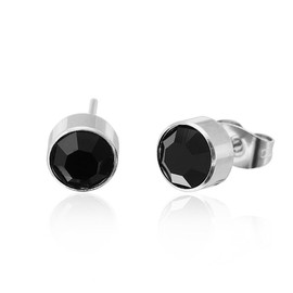 CHICNET Brass Stud Earrings Silver Glass Crystal Faceted 6 mm Round Nickel Free Colourful High Black