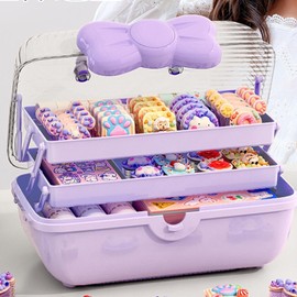 Organizador de accesorios para el cabello Cajas de almacenamiento para pinzas de pelo para niña Organizador de almacenamiento de capas con asa portátil para suministros de costura, uñas,