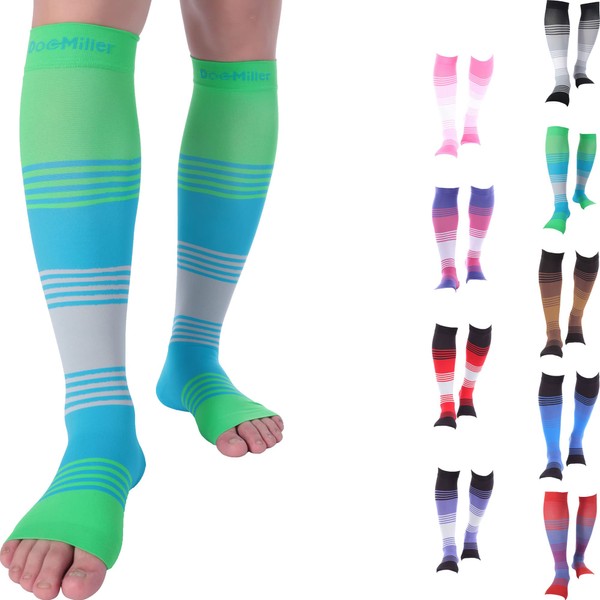 Doc Miller Open Toe Compression Socks Women and Men 20-30mmHg, Toeless Compression Socks Women, Support Shin Splints, Calf Recovery, Varicose Veins, 1 Pair