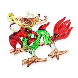 Mr_air_thai_Glass_Blown Tiny 4" Long Purple Red Chinese Asian Dragon Figurine - Miniature Hand Blown Glass Painted Dragons Mythical Creature Animals Crystal Decorative Collectible Figures Décor Gifts