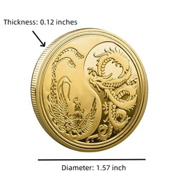 Chinese Lucky Coin Traditional Culture Dragon and Phoenix Commemorative Coin Novelty Metal Coin Good Luck Charm Tai Chi and Bagua Challenge Coin.