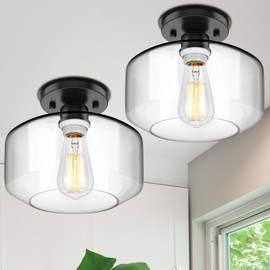 TOBUSA Semi Flush Mount Ceiling Light 2 Pack, Industrial Ceiling Light Fixture with Clear Glass Pendant Lamp Shade, Farmhouse Hallway Light Fixtures for Porch Kitchen Bedroom, E26 Bulbs Excluded