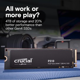 Crucial P310 500GB SSD, PCIe Gen4 NVMe M.2 2280, Up to 6,600MB/s, for Laptop, Desktop (PC), & Handheld Gaming Consoles, Includes Acronis Data Recovery Software, Solid State Drive - CT500P310SSD801