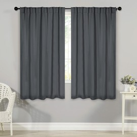 Superior Blackout Curtains, Room Darkening, Bedroom, Drapes, Kitchen, Living Room Window Accents, Sun Blocking, Thermal, 2 Pack, Solid Blackout Back Tab Curtains, Set of 2, 52" x 63", Grey