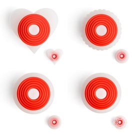 Betty Crocker Cookie Cutter Bundle. Set of Hearts, Geometric, Fluted and Circles cutters. Snap fit for neat and compact storage. Total of 20 cutters of various sizes, with wide top handles