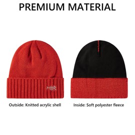 BASSDASH Winter Beanie Hats with Fleece Lining Thick Warm for Men Women Stretchy Fit Unisex Cuffed Knit Hat Tomato Red