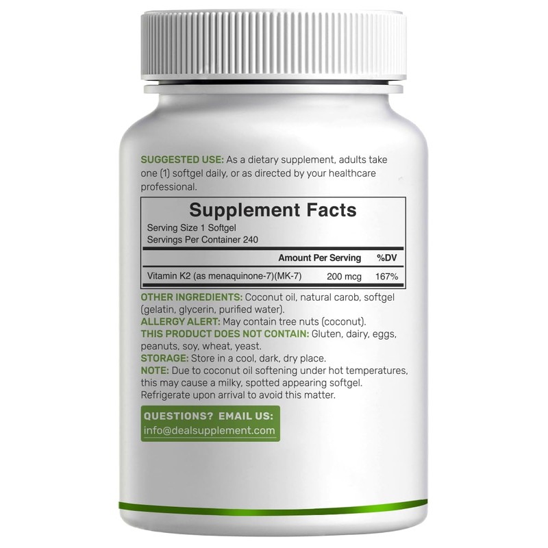 DEAL SUPPLEMENT Vitamin K2 MK-7 200mcg Per Serving, 240 Coconut