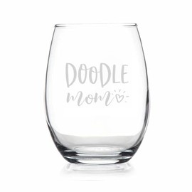 YmeerGifts Doodle Mom Stemless Wine Glass - Gift For Doodle Lovers - Engraved Wine Glass - Funny Gift Idea - Best Gift For Wine Lover - Pet Lover Wine Glass - Dog Mom Gift, 15oz, Transparent