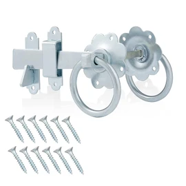TERF® Heavy Duty Ring Gate Latch Door Lock Silver Ring Handle Garden Gate Door Latch Catch Lock - Weather Protection Ring Gate Latches for External Doors Gate Shed Lock with Fixing Screw - Pack of 1