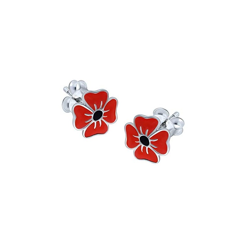Poppy Earrings - Red Flower Sterling Silver in Premium Box