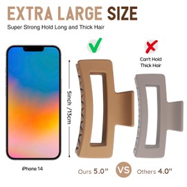 Qooocy Extra Large Claw Clips for Thick Hair and Long Hair, 2 Pack XXl Jumbo Claw clips, Oversized Matte Non-slip Rectangle Hair Clips for Women, Big Strong Hold Jaw Clip, Green & Khaki