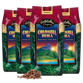 Gold Coffee | Premium Colombia Huila, Medium Roast, Whole Bean | 100% Colombian Coffee, 1 lb. (Pack of 4)