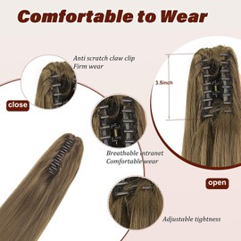 Dcbaboo Ponytail Extension Long Straight 20inch Claw Clip in Ponytail Hair Extensions Synthetic Pony tails Natural Wave One Piece Hairpiece Fake Ponytail for Women, Golden Brown