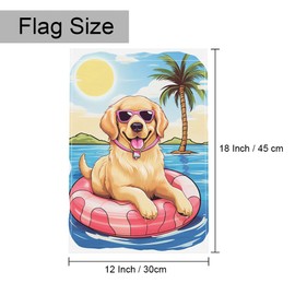Gkyygk Golden Retriever Dog Welcome Banners Garden Flag Double Sided 12x18 Inches Beach Sun Palm Tree Farmhouse Holiday Outside Decorations Burlap Yard Flag