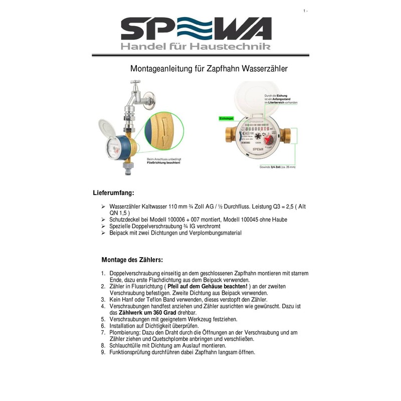 Water Meter with Mounting Kit for Stopcock Tap Calibration Current