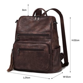 ECOTISH Women PU Leather Backpack Waterproof Casual laptop bag School Shoulder Bag for Ladies (coffee)