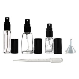 Riverrun Variety Set Small Travel Perfume Atomizers Glass Bottles Black Sprayer 3 sizes: 1/6 oz, 1/4 oz, 1/3 oz (5ml, 7.5ml, 10ml)