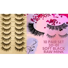 Lashline Fluffy 3D Cat Eye Natural Line Soft Black False Eyelashes - Pack of 10 (01)