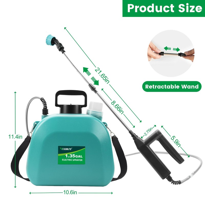 Battery Powered Sprayer 1.35 Gallon, 2025 Electric Sprayer with 3